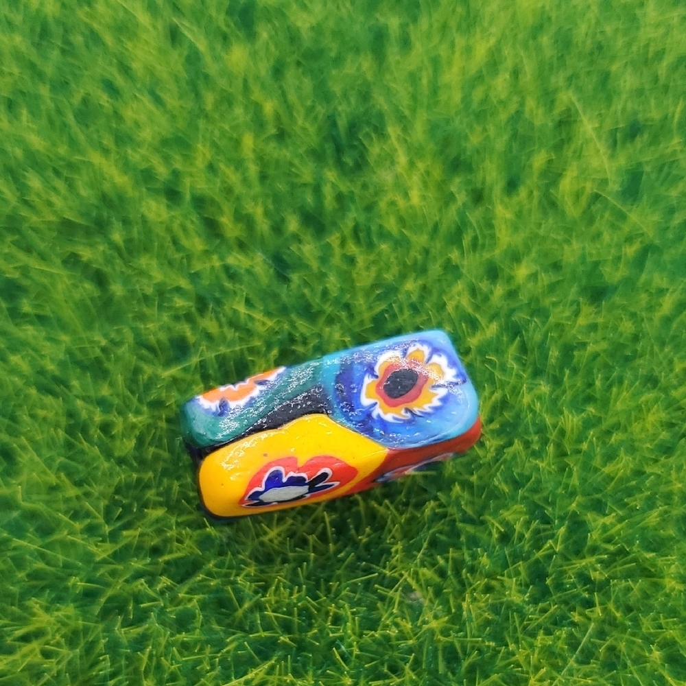 1970s Well Made Intricate Colorful Floral Glass Bead P304